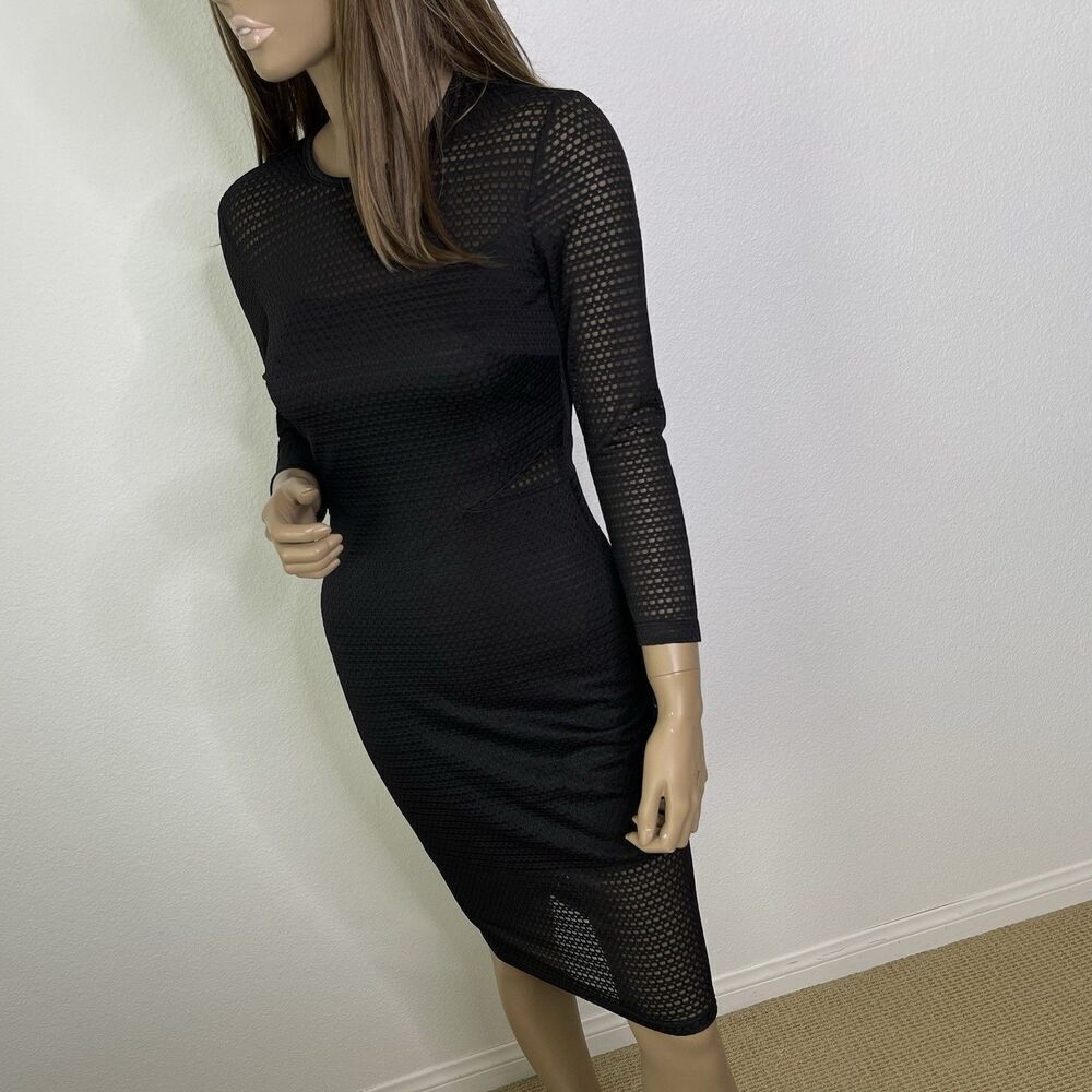 Ali Jay Los Angeles S Small Dress Sheath Cutout Semi Sheer Fitted Long Sleeve